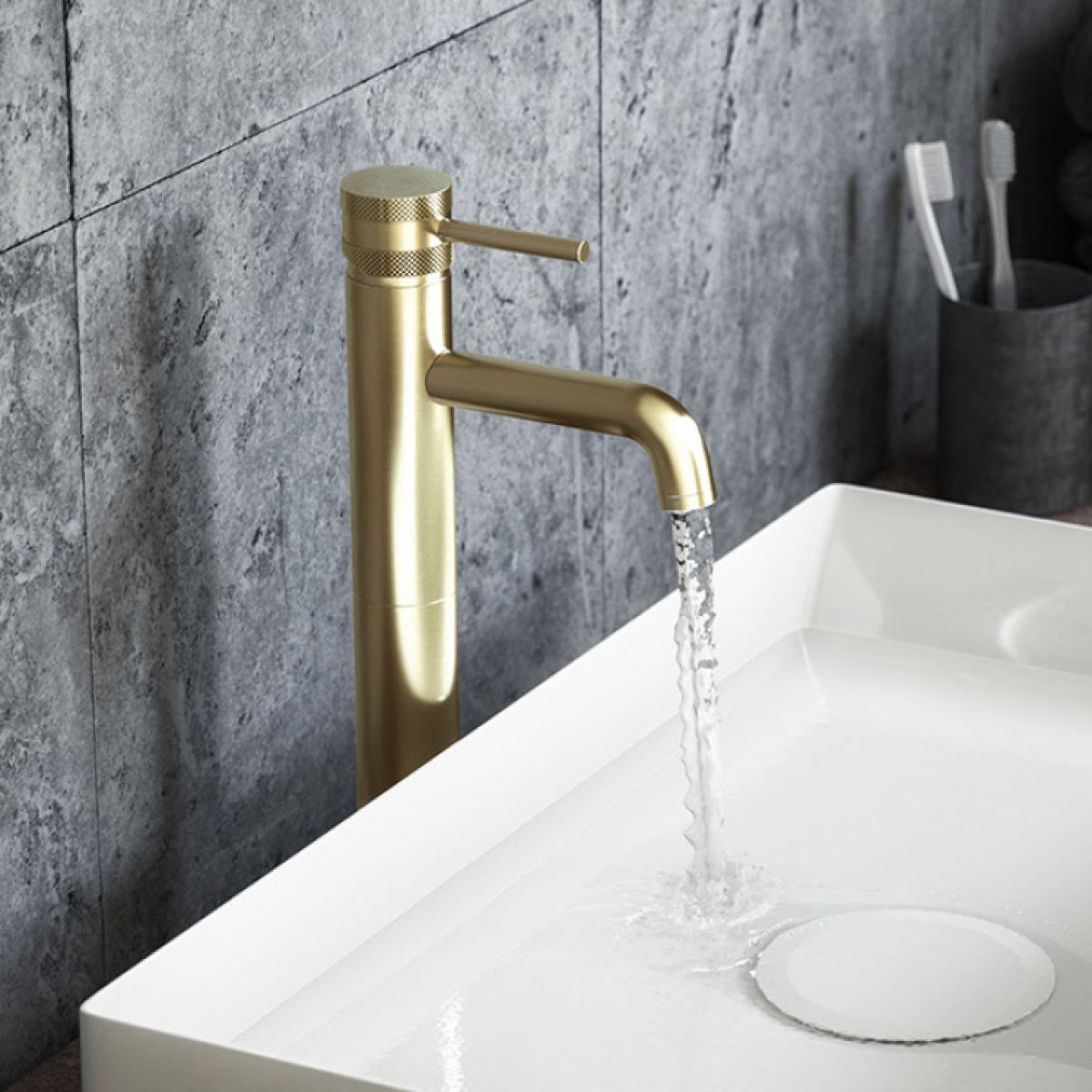 AM00058 - Amara Runswick Tall Mono Basin Mixer Tap in Brushed Brass - Coa Living