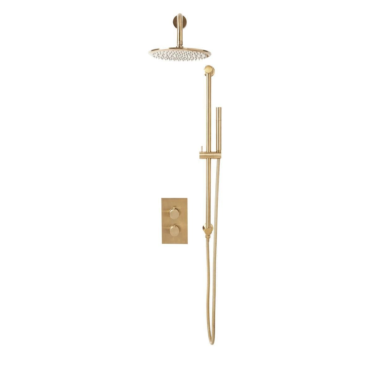 AM00069 - Amara Runswick Round Handle with Head and Handset Riser Kit in Brushed Brass - Coa Living