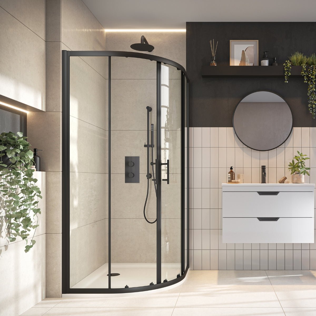 AM00110 - Amara Levisham Quadrant Shower Enclosure in Black - Coa Living