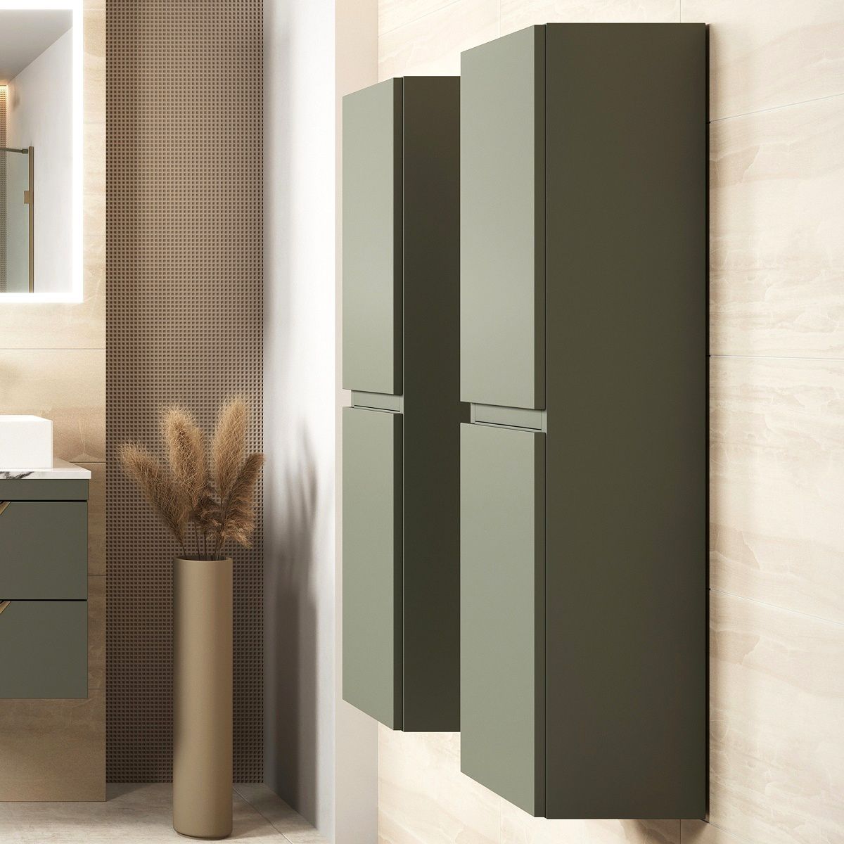 AM00117 - Amara Reeth Tall Wall Mounted Bathroom Cupboard in Reed Green - Coa Living