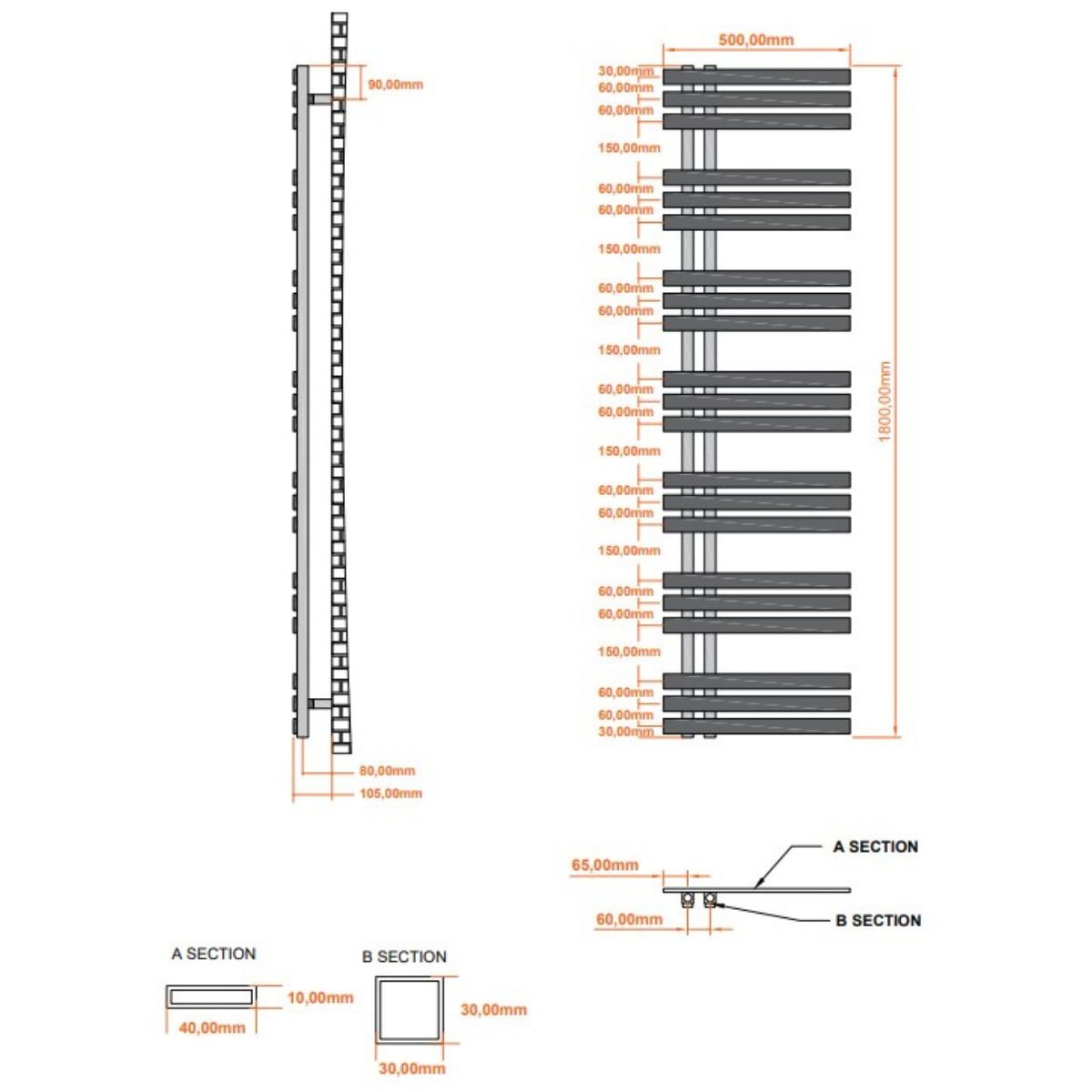 AM00202 - Amara Brack Central Heating Towel Rail in Anthracite - Coa Living