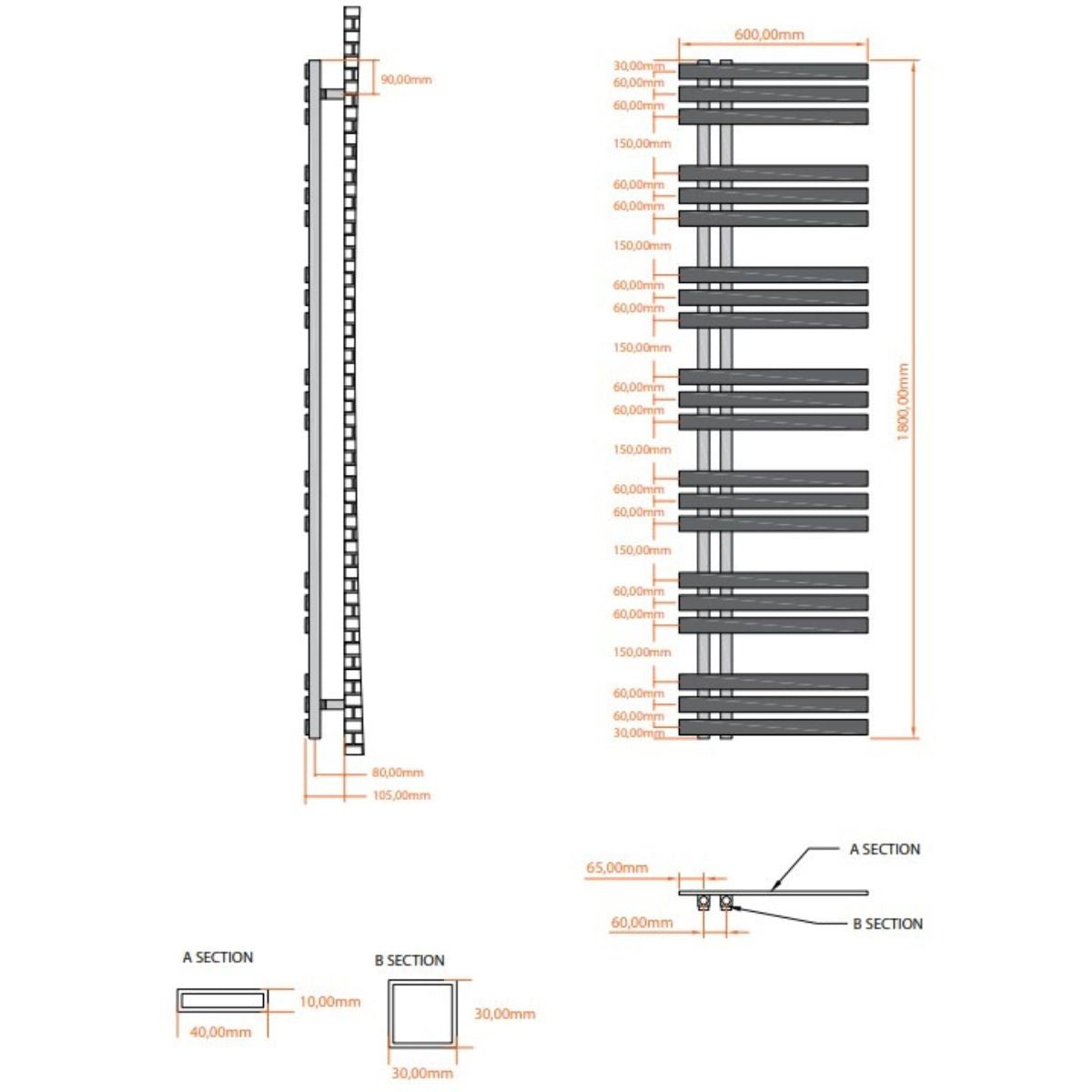 AM00208 - Amara Brack Central Heating Towel Rail in Anthracite - Coa Living