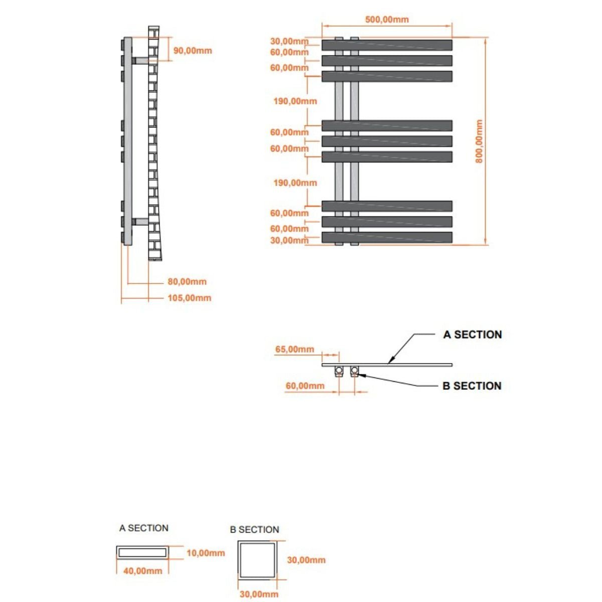 AM00210 - Amara Brack Central Heating Towel Rail in Chrome - Coa Living