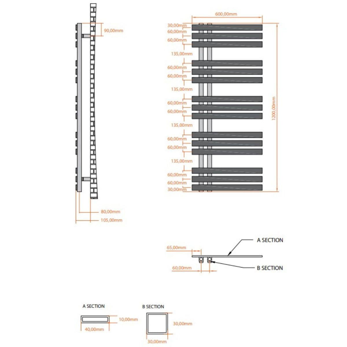 AM00213 - Amara Brack Central Heating Towel Rail in Chrome - Coa Living