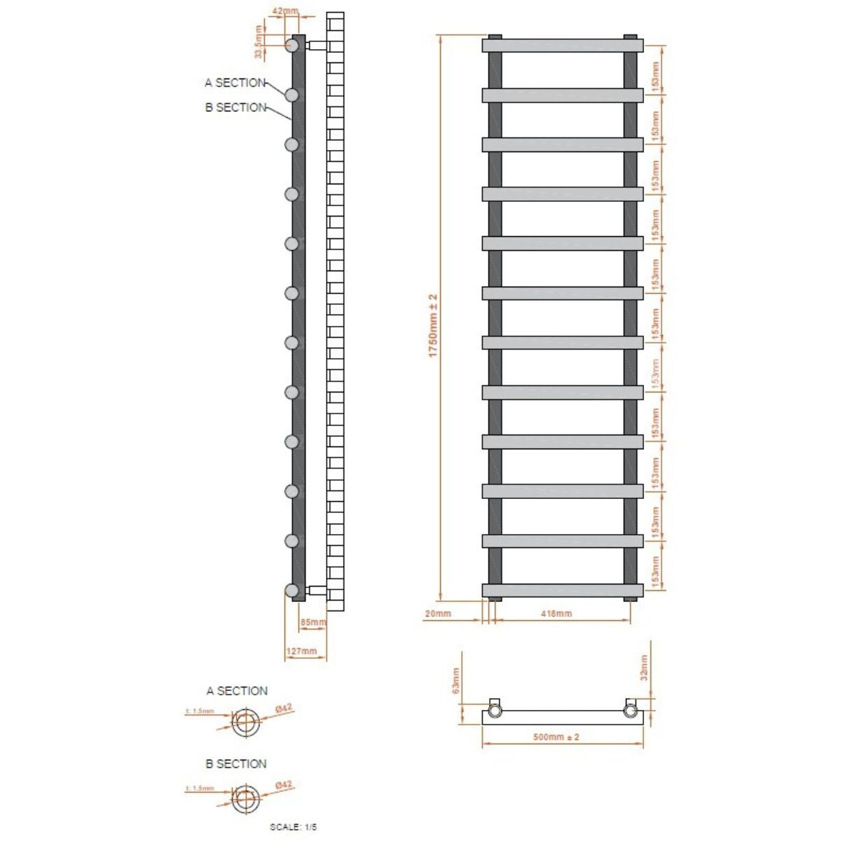 AM00335 - Amara Pudding Central Heating Towel Rail in Anthracite - Coa Living