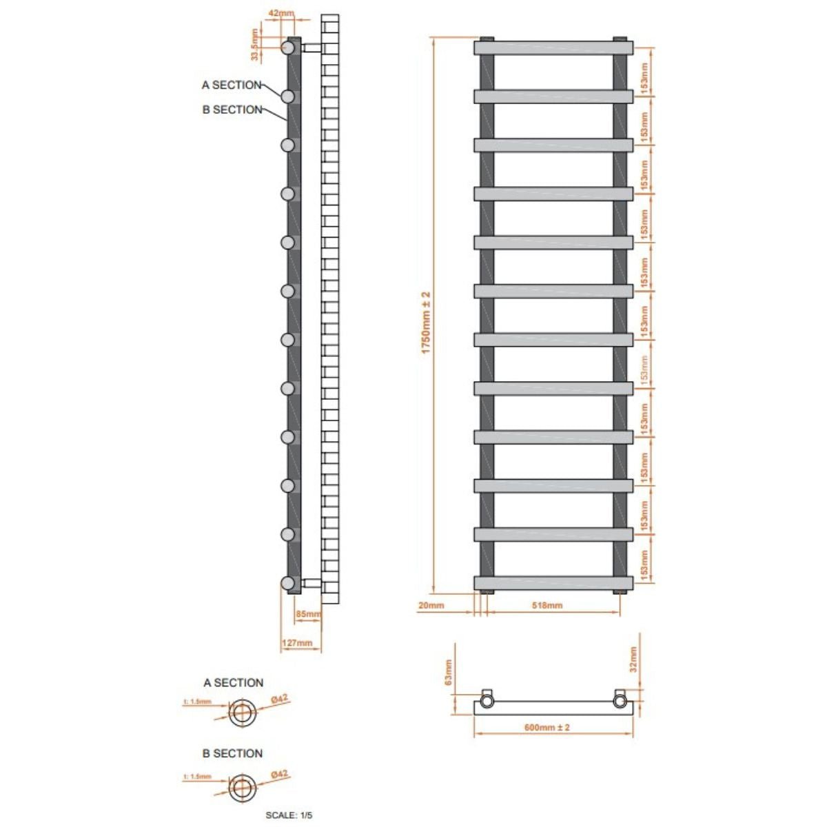 AM00336 - Amara Pudding Central Heating Towel Rail in Anthracite - Coa Living