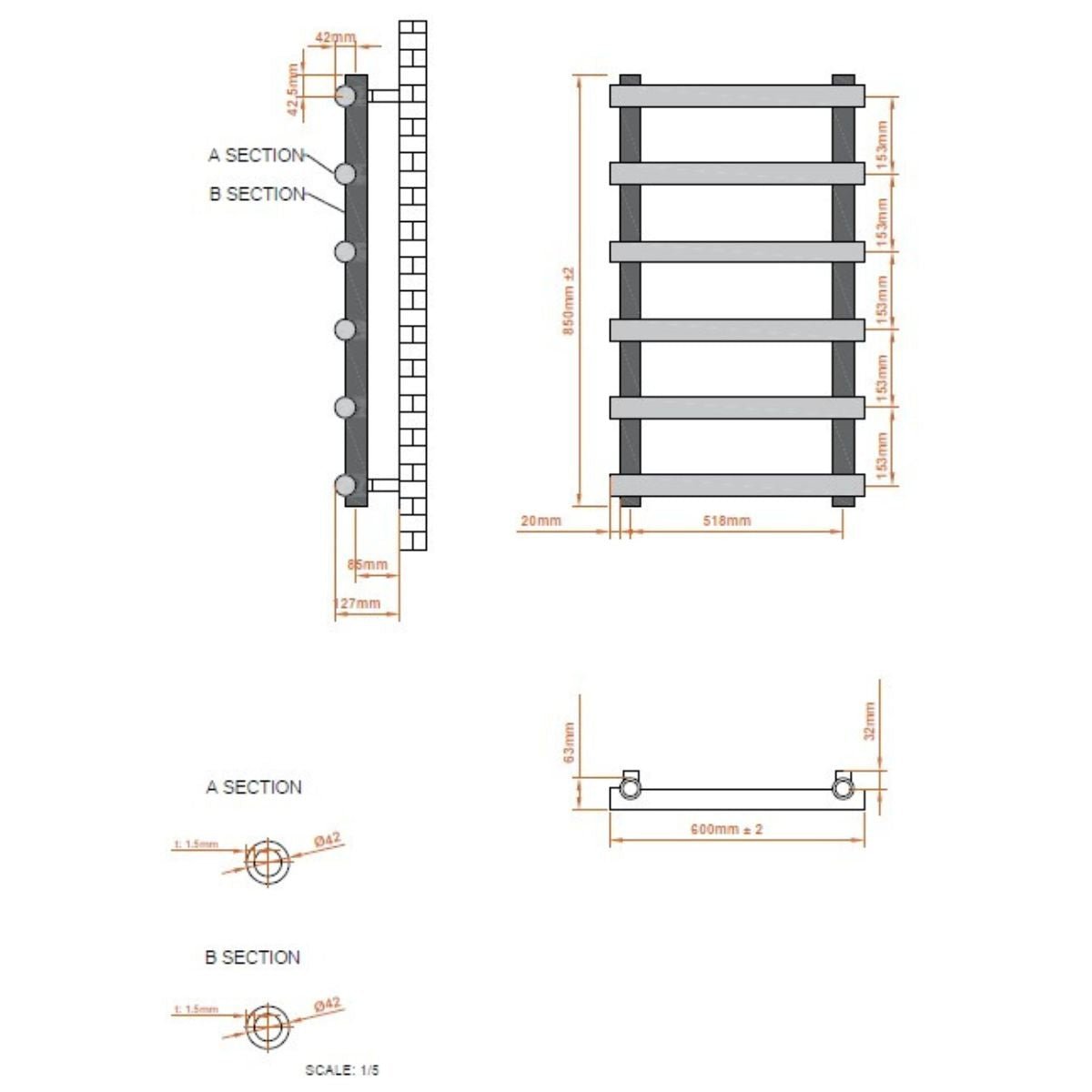 AM00339 - Amara Pudding Central Heating Towel Rail in Chrome - Coa Living