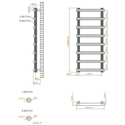 AM00341 - Amara Pudding Central Heating Towel Rail in Chrome - Coa Living