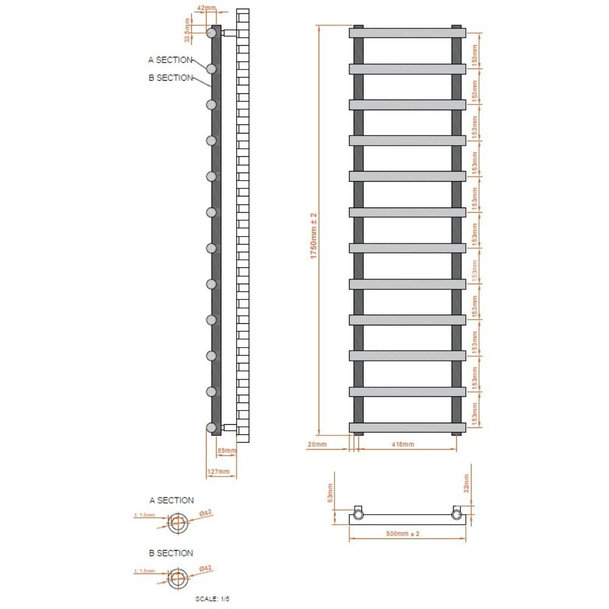 AM00342 - Amara Pudding Central Heating Towel Rail in Chrome - Coa Living