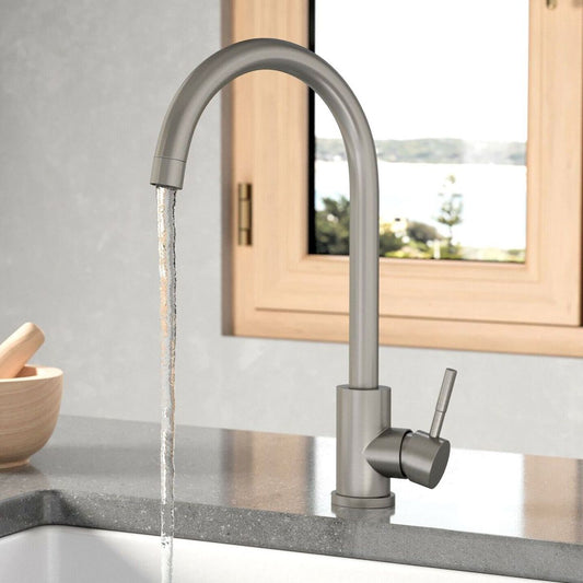 AM00433 - Amara Runswick Single Lever Kitchen Tap in Brushed Stainless Steel - Coa Living