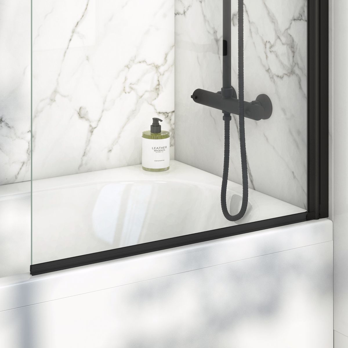 AM00435 - Amara Runswick Round Rigid Riser Shower in Matt Black with Round Handset - Coa Living