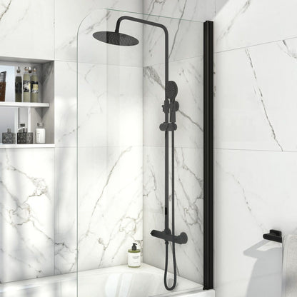 AM00435 - Amara Runswick Round Rigid Riser Shower in Matt Black with Round Handset - Coa Living