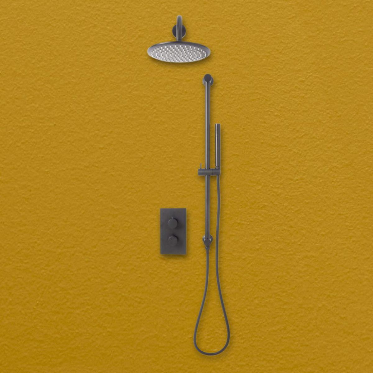 AM00498 - Amara Runswick Round Handle Valve with Shower Head and Handset Riser Kit in Gunmetal - Coa Living