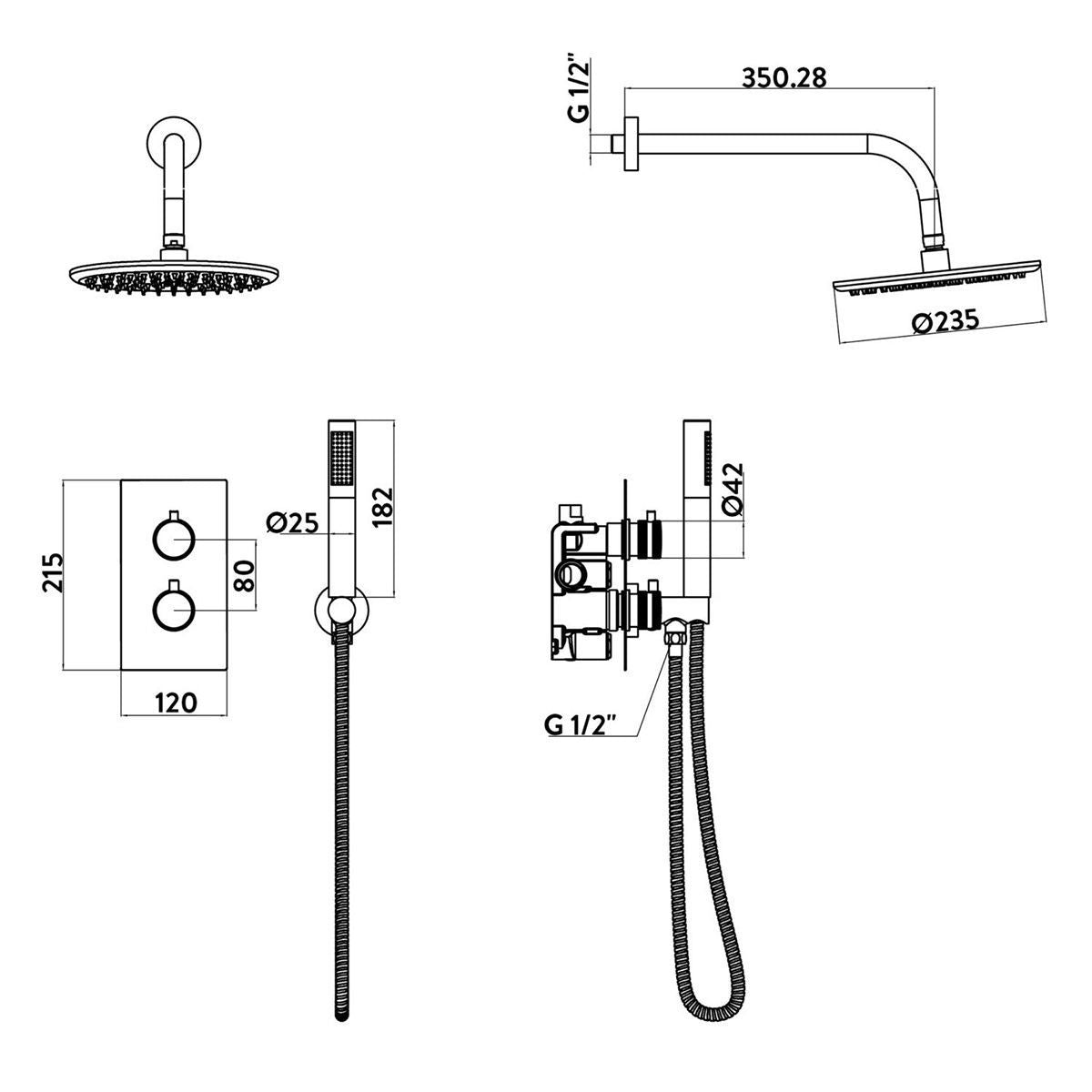 AM00499 - Amara Runswick Round Wall Mounted Shower Set in Gunmetal - Coa Living