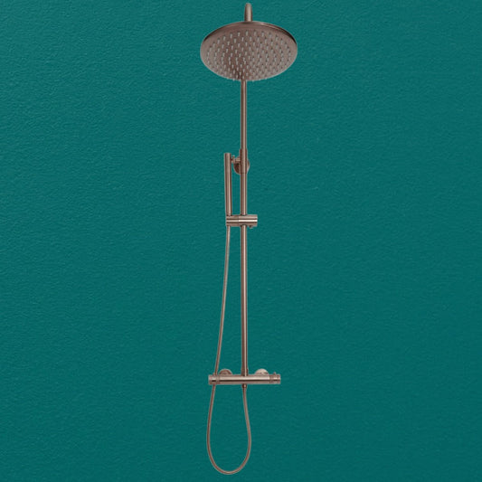 AM00593 - Amara Runswick Round Rigid Riser Shower in Brushed Bronze - Coa Living