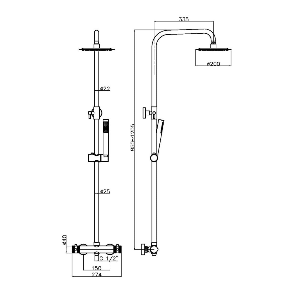 AM00593 - Amara Runswick Round Rigid Riser Shower in Brushed Bronze - Coa Living