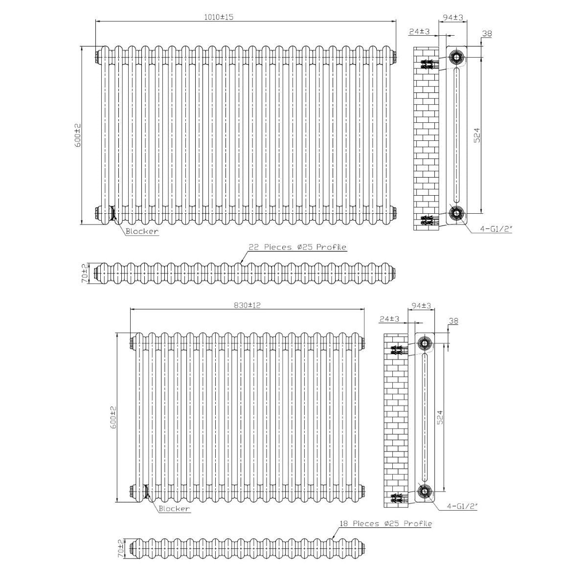 AM00616 - Amara 2 Column Horizontal Radiator in Lacquered Raw Metal - Coa Living