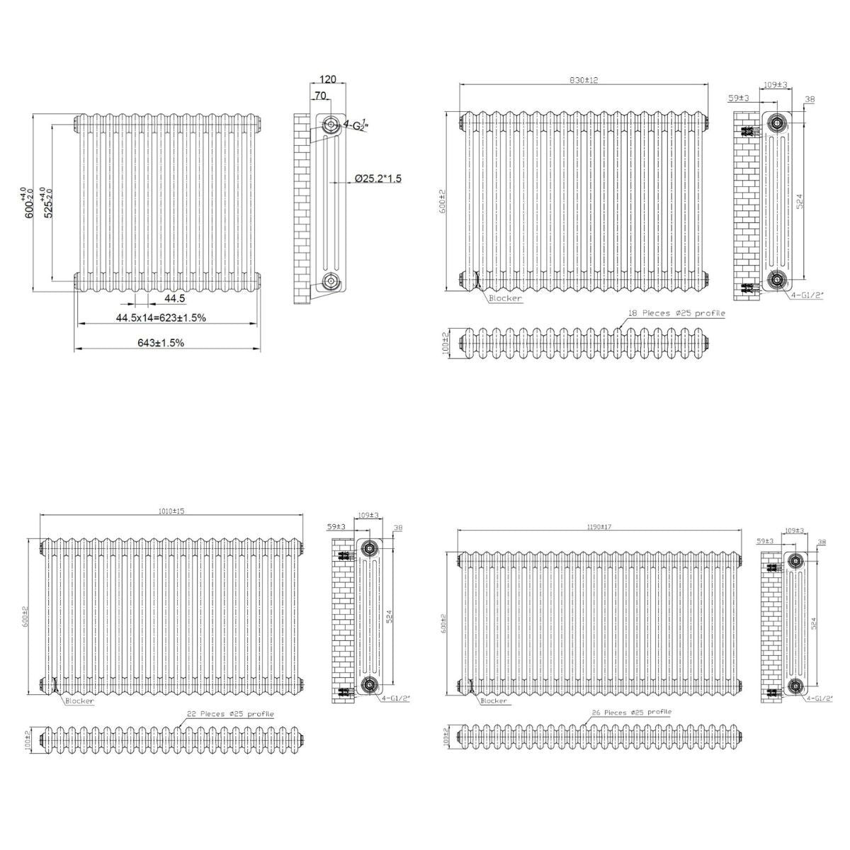 AM00625 - Amara 3 Column Horizontal Radiator in Lacquered Raw Metal - Coa Living