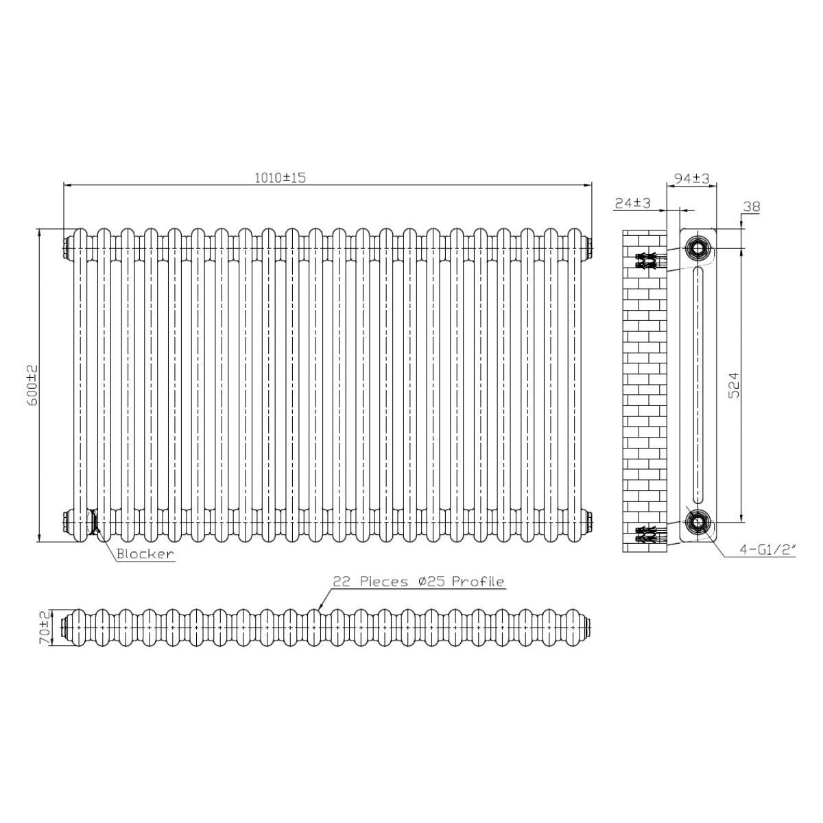 AM00629 - Amara 2 Column Horizontal Radiator in White - Coa Living