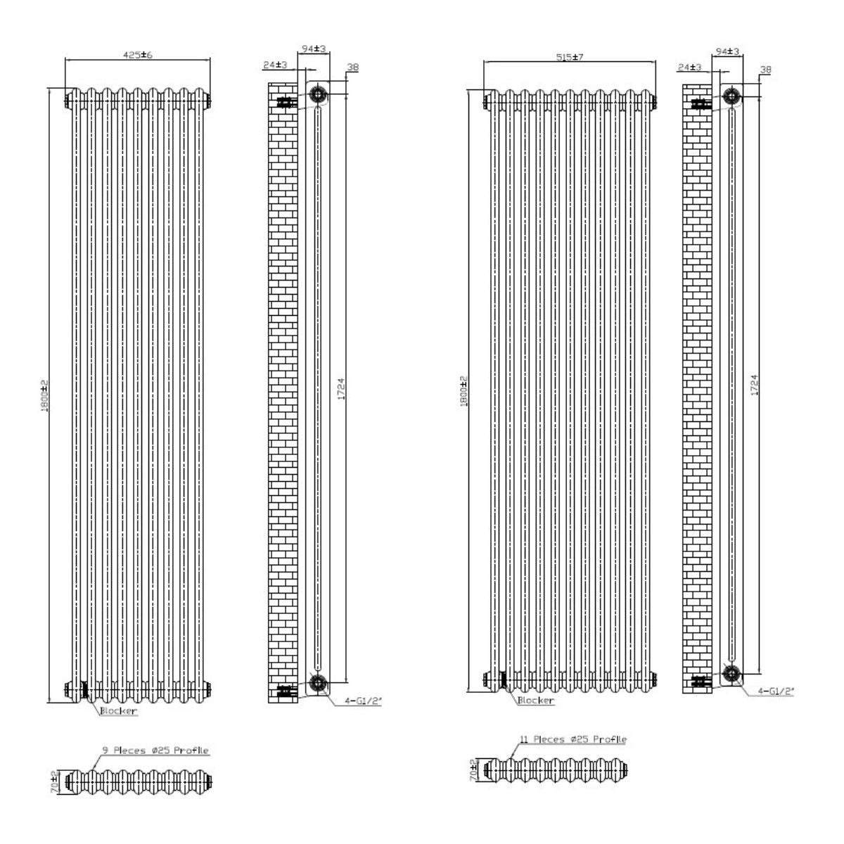 AM00633 - Amara 2 Column Vertical Radiator in White - Coa Living