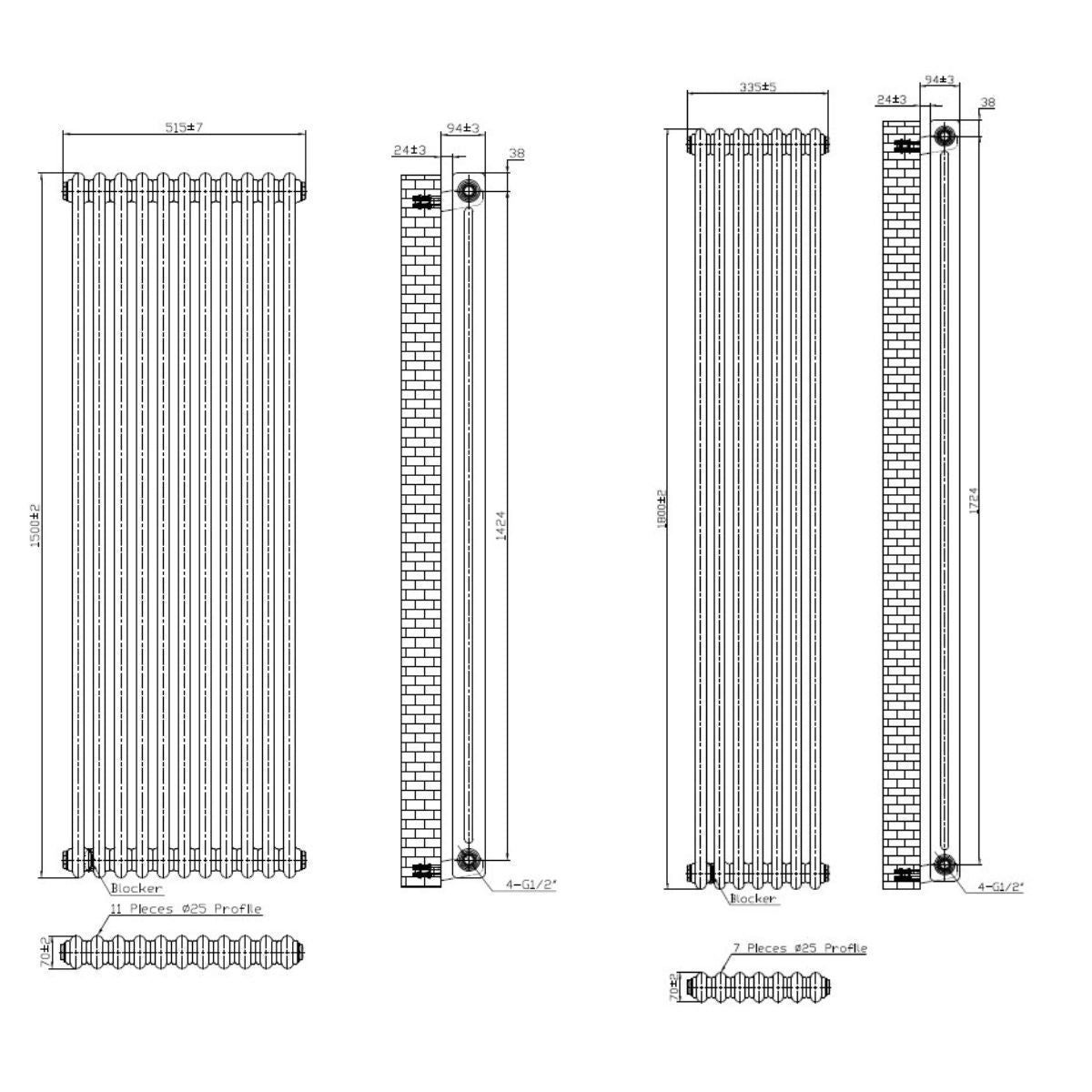 AM00633 - Amara 2 Column Vertical Radiator in White - Coa Living