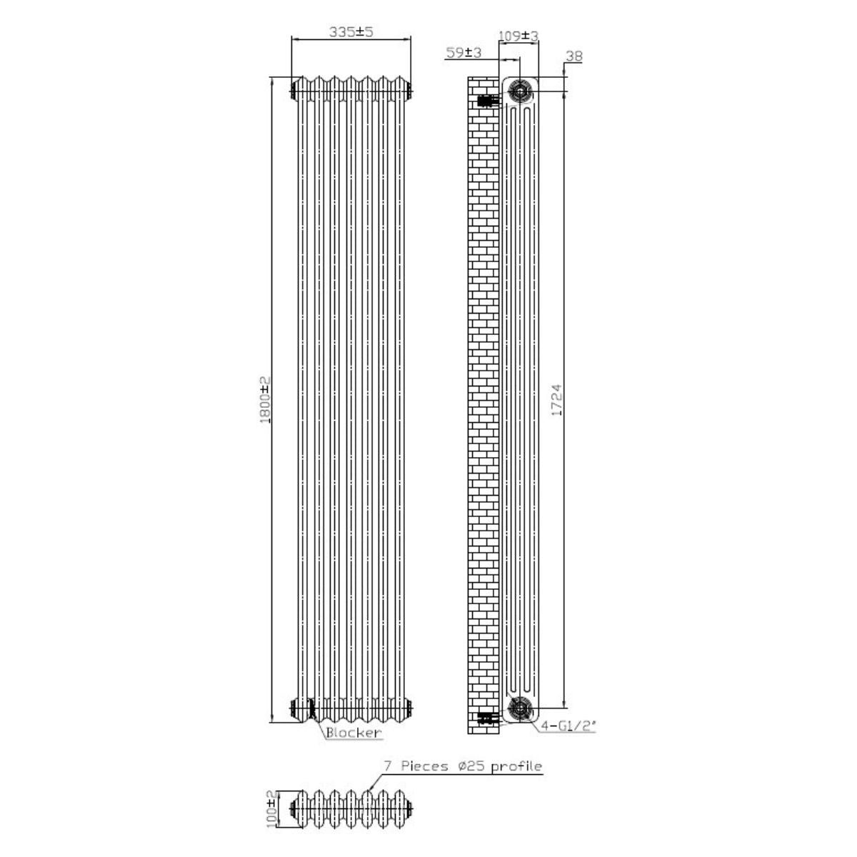 AM00643 - Amara 3 Column Vertical Radiator in White - Coa Living