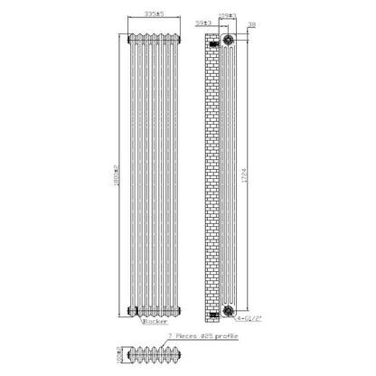 AM00643 - Amara 3 Column Vertical Radiator in White - Coa Living