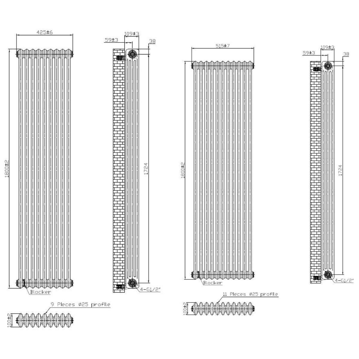 AM00645 - Amara 3 Column Vertical Radiator in White - Coa Living