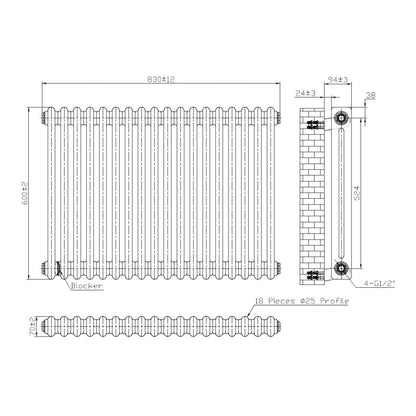 AM00652 - Amara 2 Column Horizontal Radiator in Anthracite - Coa Living