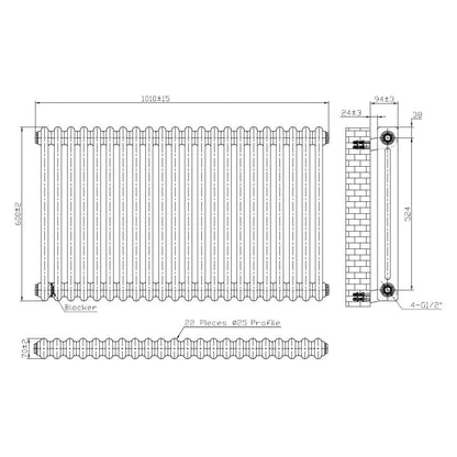 AM00652 - Amara 2 Column Horizontal Radiator in Anthracite - Coa Living