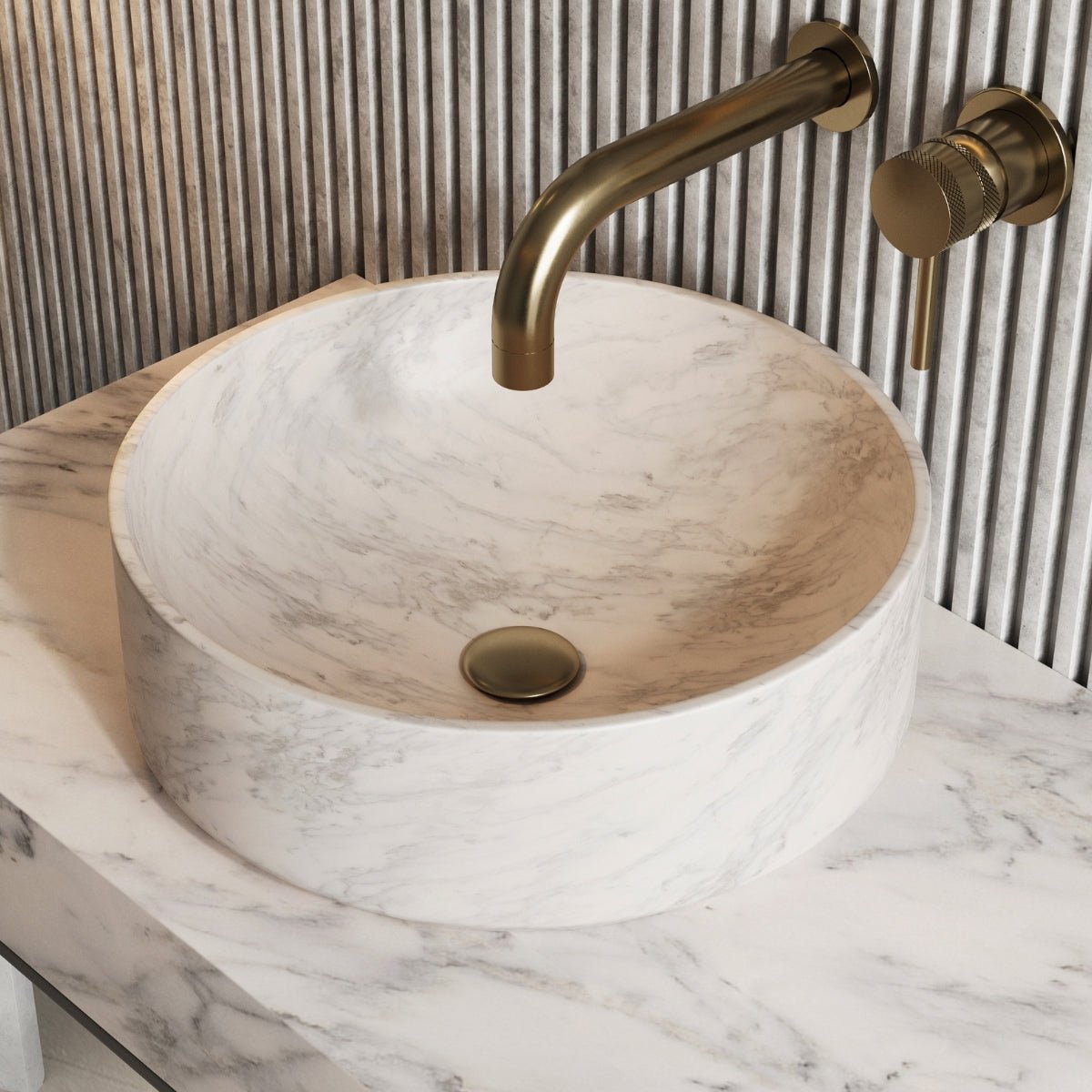 AM00675 - Amara Staithes Round Marble Countertop Basin in Venato White - Coa Living