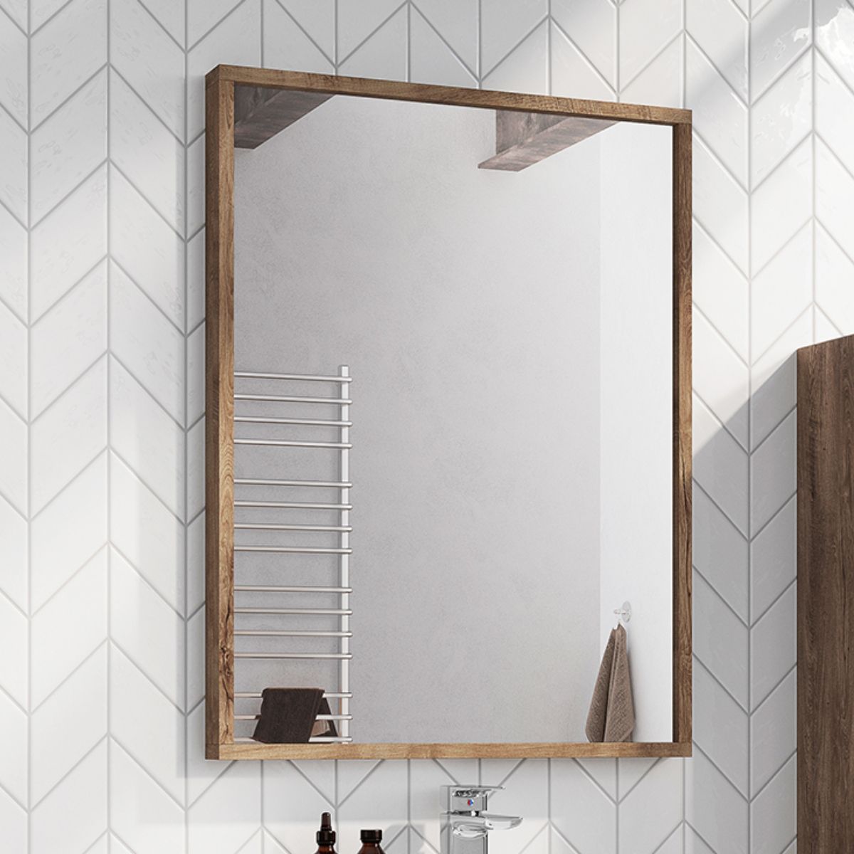 AM00722 - Amara Rosedale Framed Bathroom Mirror in Rustic Oak - Coa Living