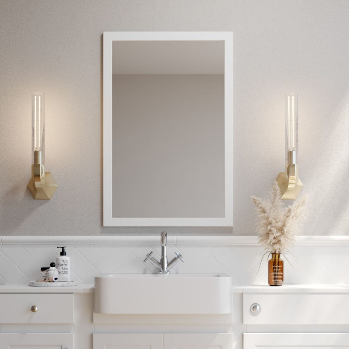 AM00740 - Amara Burnsall Framed Bathroom Mirror in Silk Chalk White - Coa Living