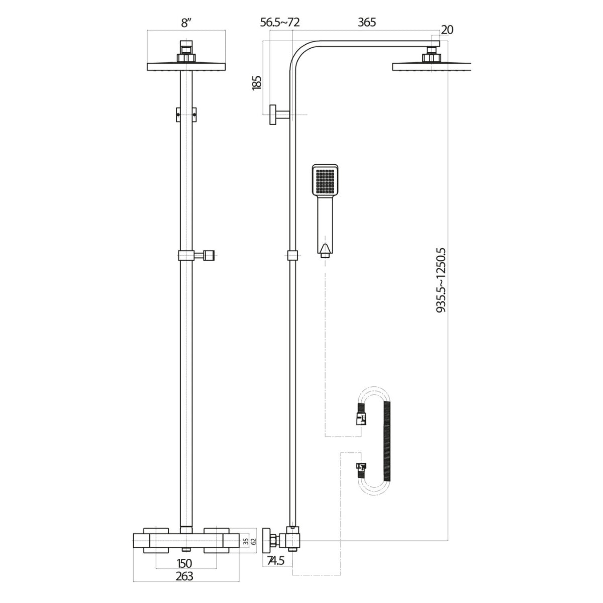 AM00850 - Amara Square Rigid Riser Shower in Brushed Brass - Coa Living