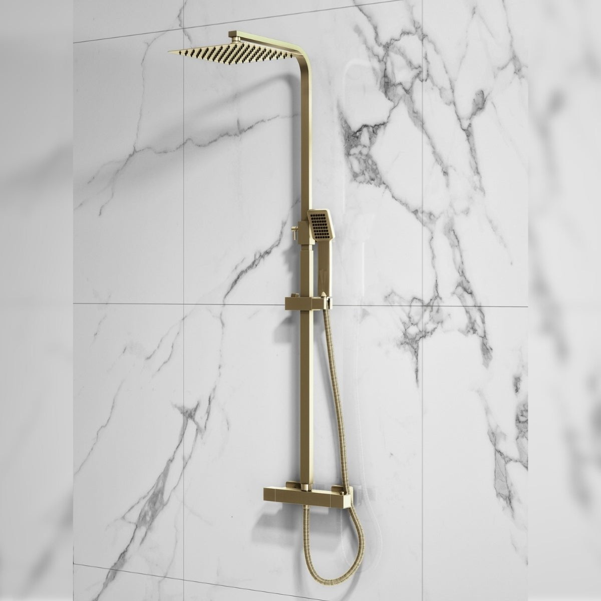 AM00850 - Amara Square Rigid Riser Shower in Brushed Brass - Coa Living