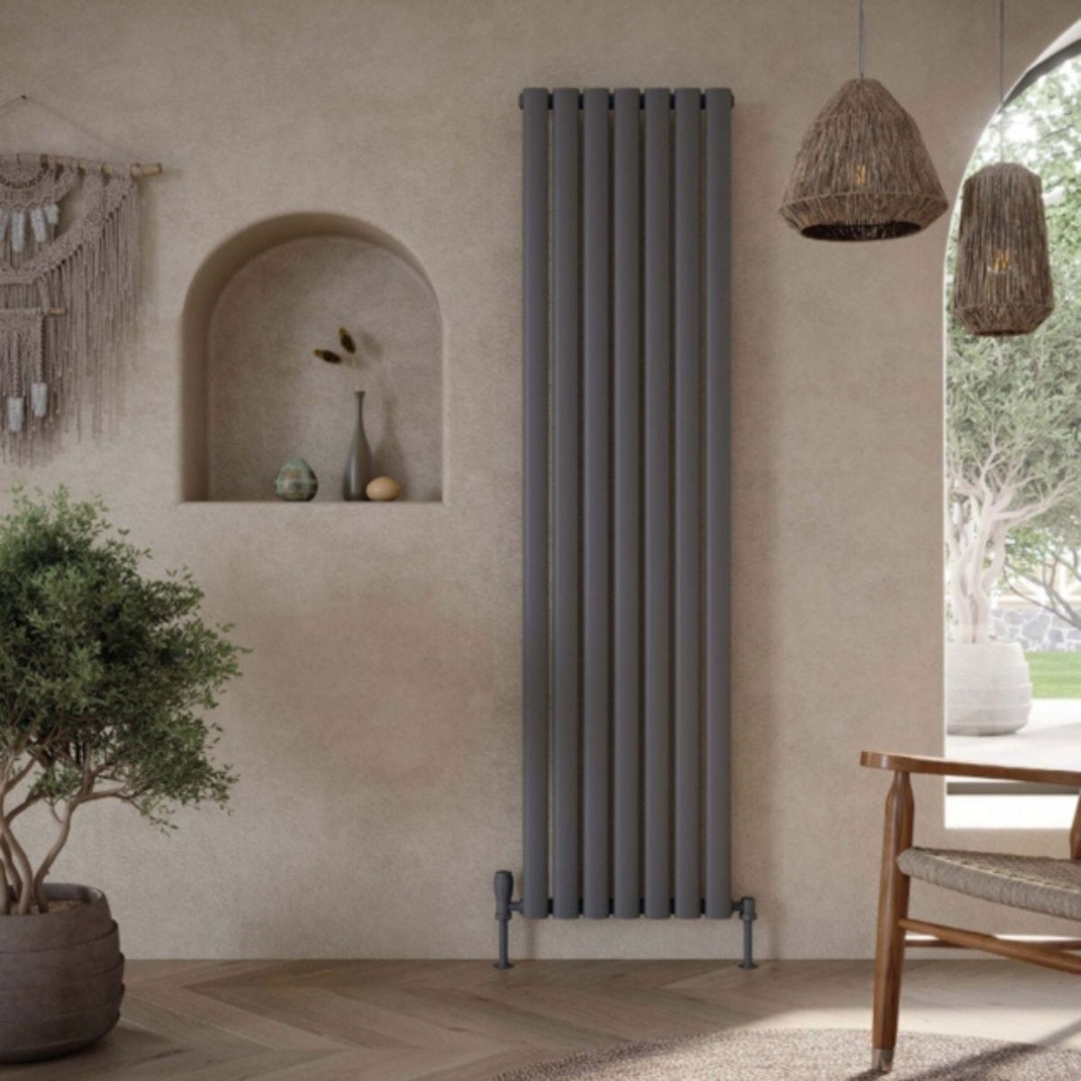 AM00958 - Amara Crumble Double Panel Vertical Radiator in Anthracite - Coa Living