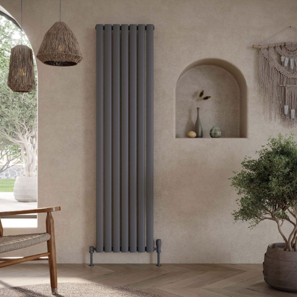 AM00960 - Amara Crumble Single Panel Vertical Radiator in Anthracite - Coa Living