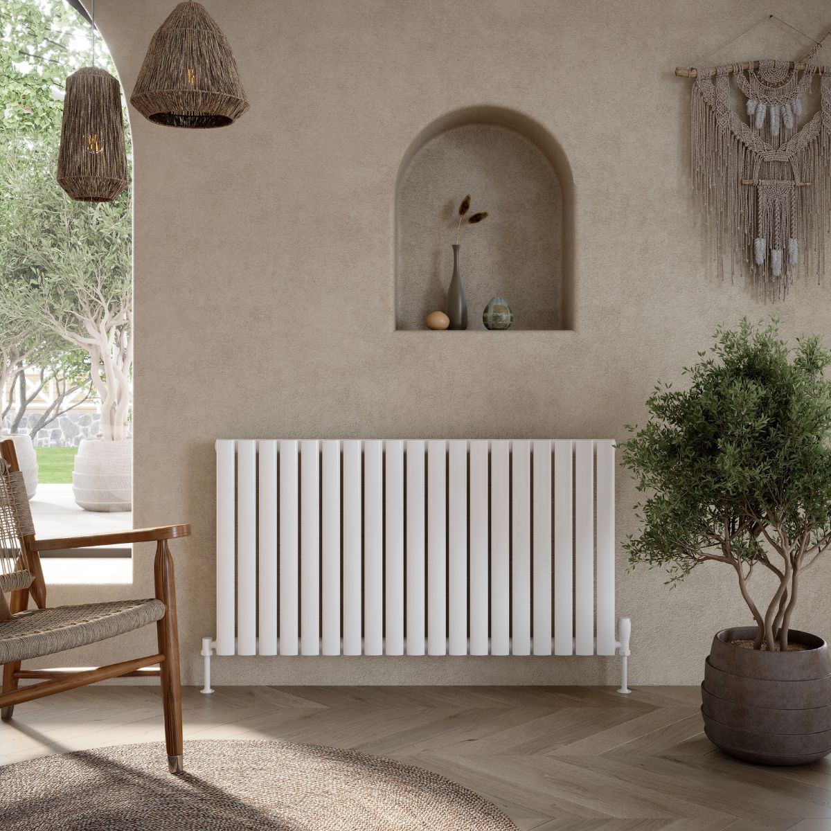 AM00968 - Amara Crumble Double Panel Horizontal Radiator in White - Coa Living