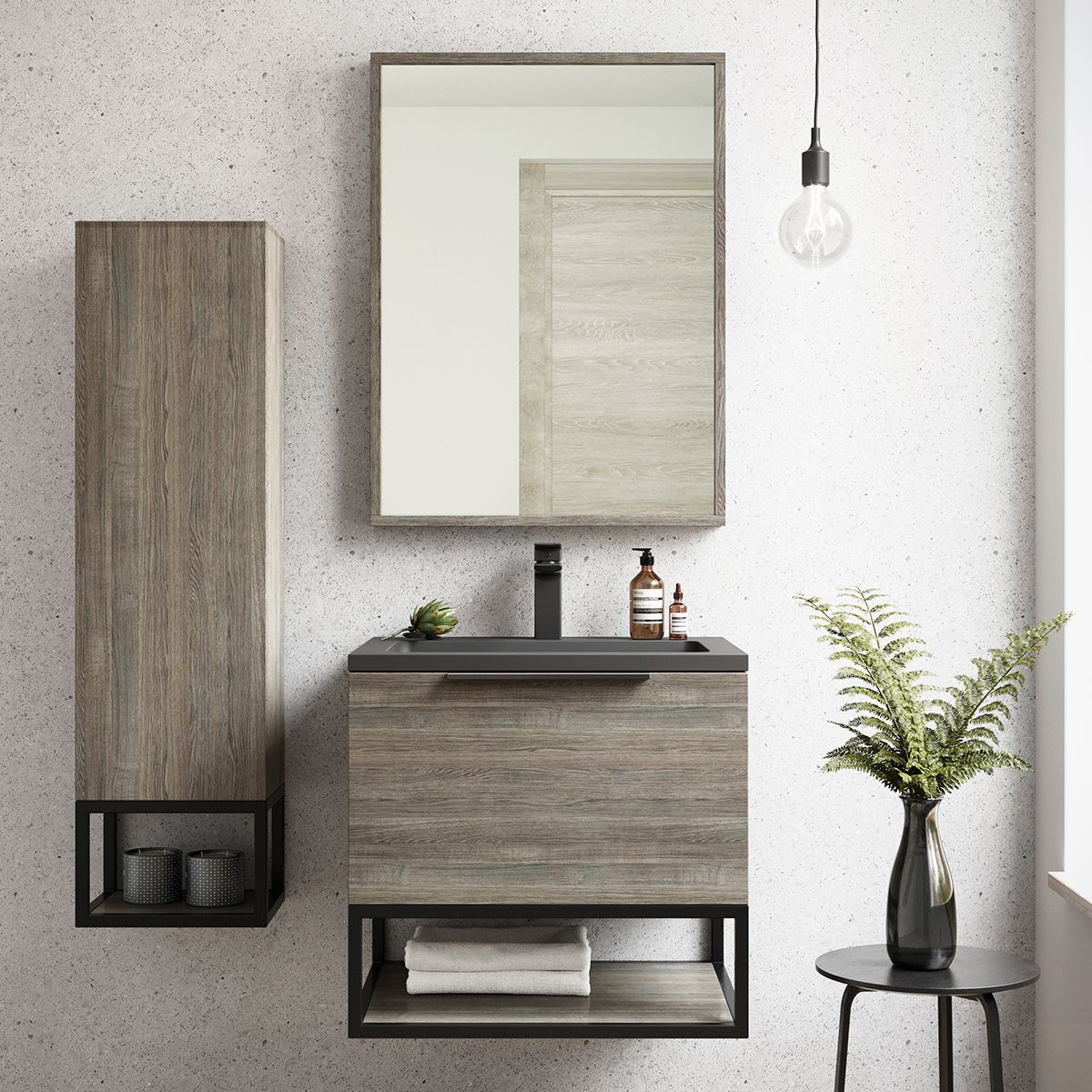 Amara Rosedale Framed Bathroom Mirror in Grey Oak